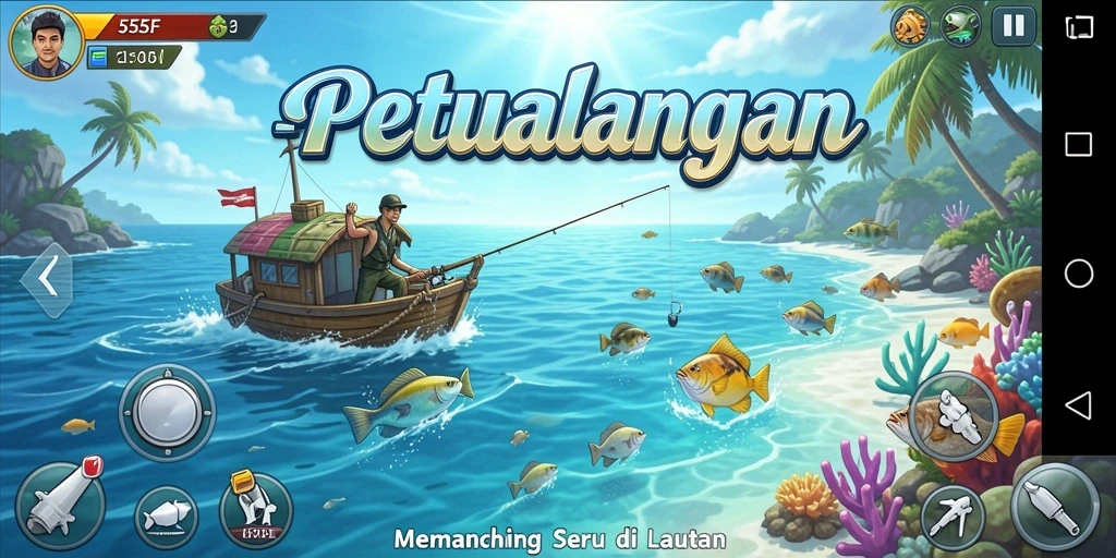 Tangkapan ikan yang besar dalam permainan 555F dengan grafik tajam.