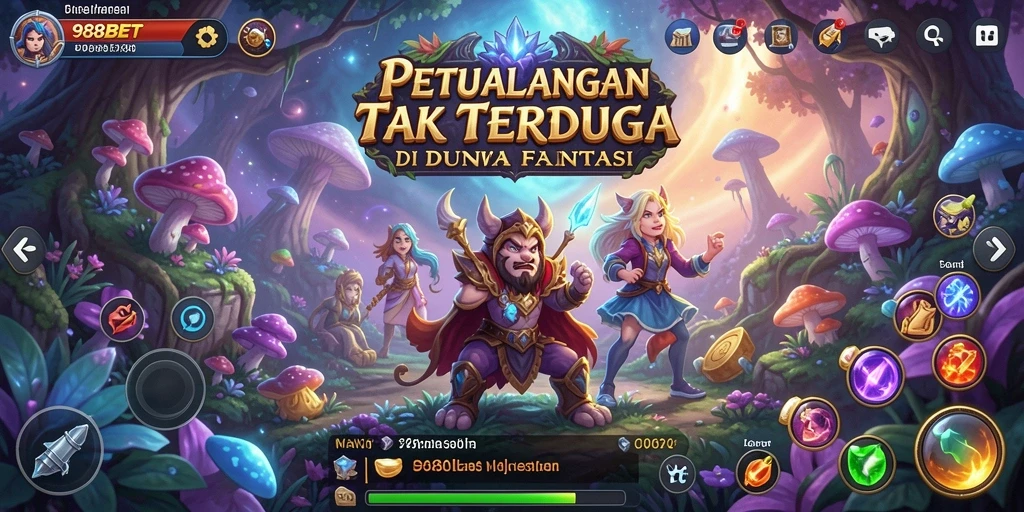 Screenshot menunjukkan gameplay petualangan di dunia fantastis.