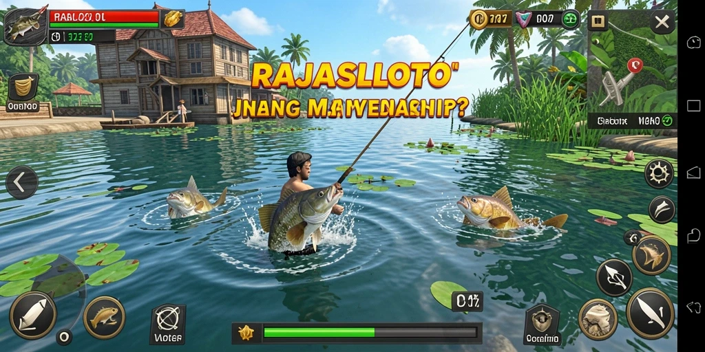 Tampilan gameplay RAJASLOTO dengan suasana memancing yang menarik.