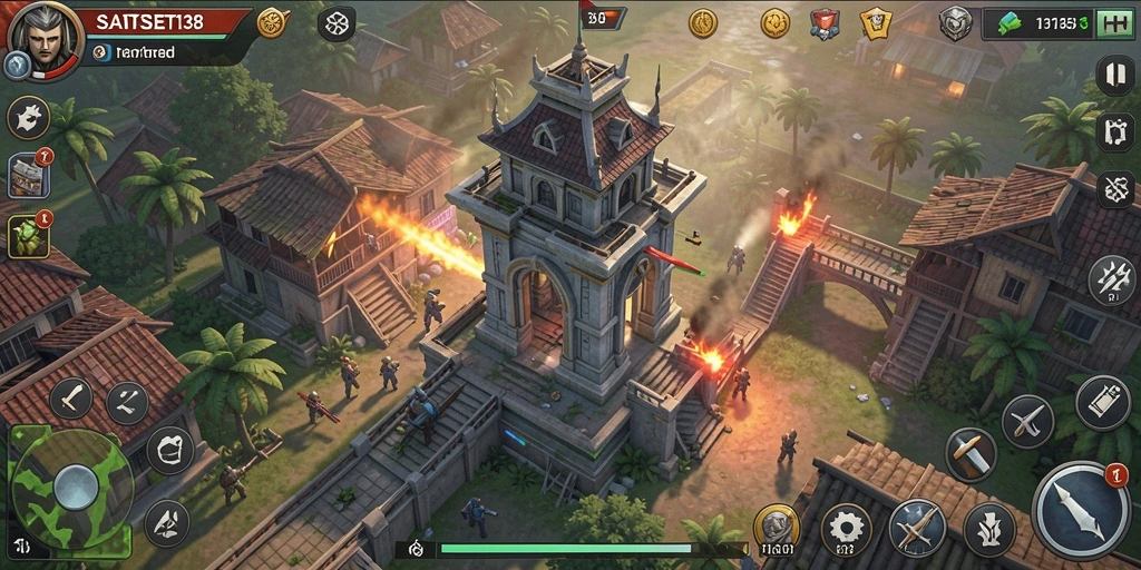 Screenshot utama SATSET138 menampilkan strategi pertahanan menara yang mendebarkan.