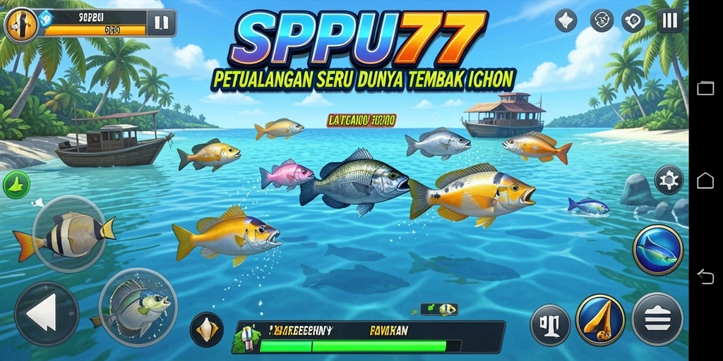 Tampilan gameplay SPBU77 yang mendebarkan dalam berburu ikan.