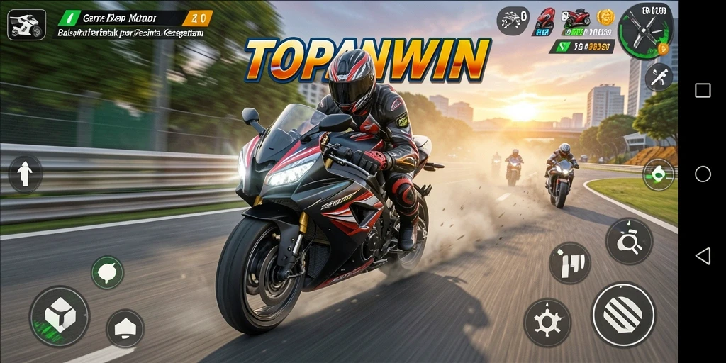 Screenshot gameplay TOPANWIN menampilkan aksi balap yang mendebarkan.